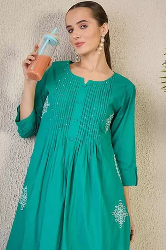 Ethnic Motifs Embroidered Thread Work Pure Cotton Kurta with Trousers