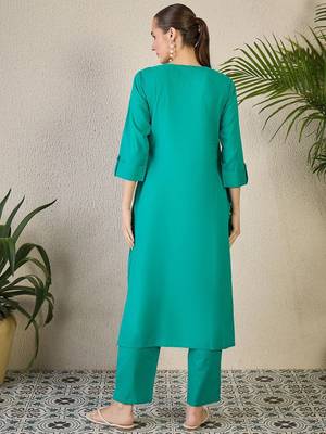 Ethnic Motifs Embroidered Thread Work Pure Cotton Kurta with Trousers 5