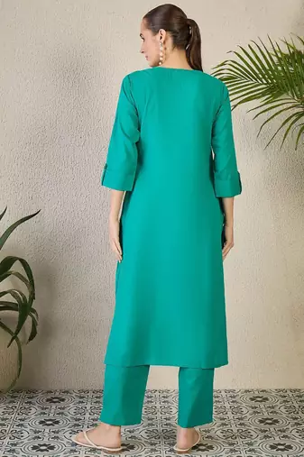 Ethnic Motifs Embroidered Thread Work Pure Cotton Kurta with Trousers