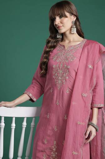 Ethnic Motifs Embroidered Gotta Patti Kurta with Trousers & Dupatta