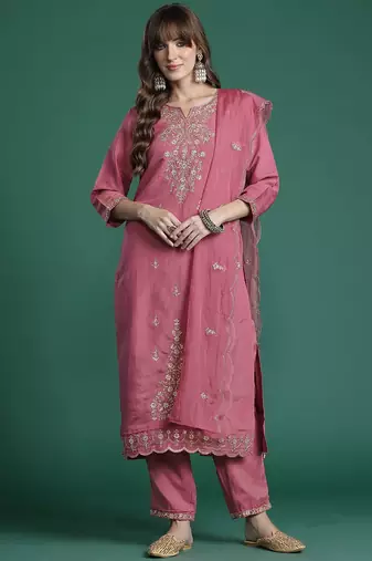 Ethnic Motifs Embroidered Gotta Patti Kurta with Trousers & Dupatta