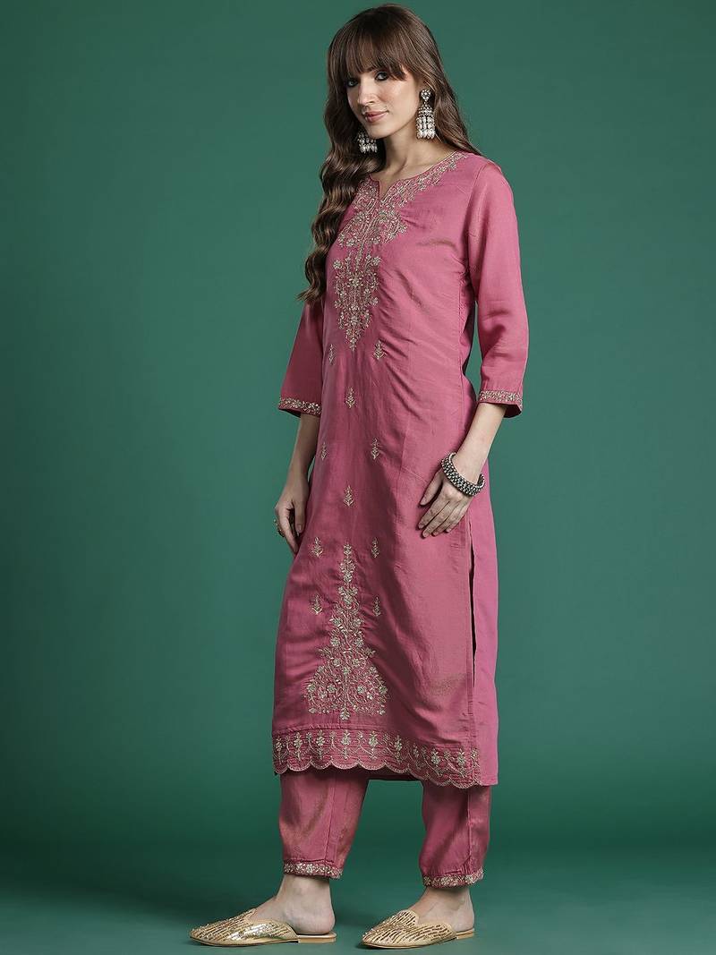 Ethnic Motifs Embroidered Gotta Patti Kurta with Trousers & Dupatta
