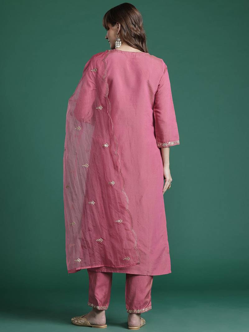 Ethnic Motifs Embroidered Gotta Patti Kurta with Trousers & Dupatta
