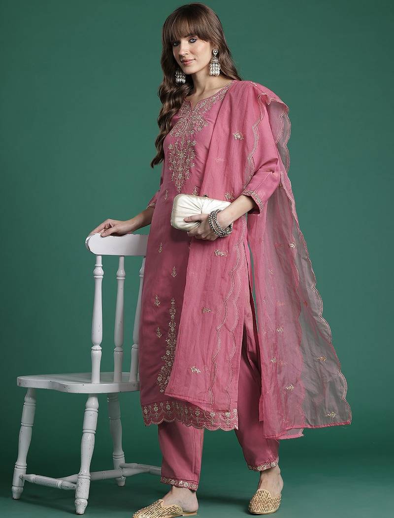 Ethnic Motifs Embroidered Gotta Patti Kurta with Trousers & Dupatta