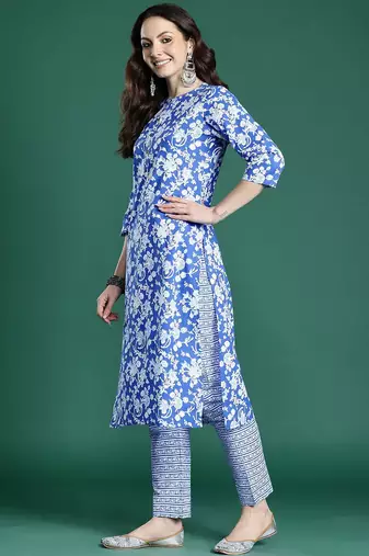 Floral Printed Pure Cotton Kurta with Trousers & Dupatta
