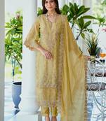 Ethnic Motifs Embroidered Sweetheart Neck Straight Kurta With Trousers & Dupatta