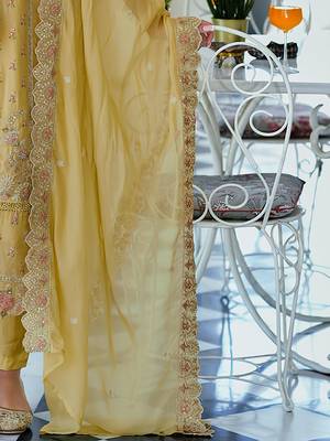 Ethnic Motifs Embroidered Sweetheart Neck Straight Kurta With Trousers & Dupatta 7