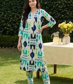 Women Ethnic Motifs Printed Regular Thread Work Pure Cotton Kurta with Trousers