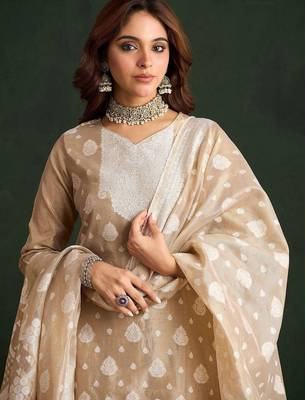 Ethnic Motifs Woven Design Straight Kurta With Trousers & Dupatta 2