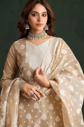 Ethnic Motifs Woven Design Straight Kurta With Trousers & Dupatta