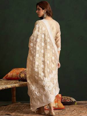 Ethnic Motifs Woven Design Straight Kurta With Trousers & Dupatta 6