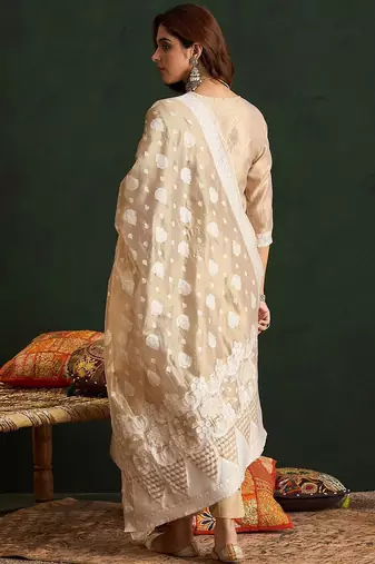 Ethnic Motifs Woven Design Straight Kurta With Trousers & Dupatta