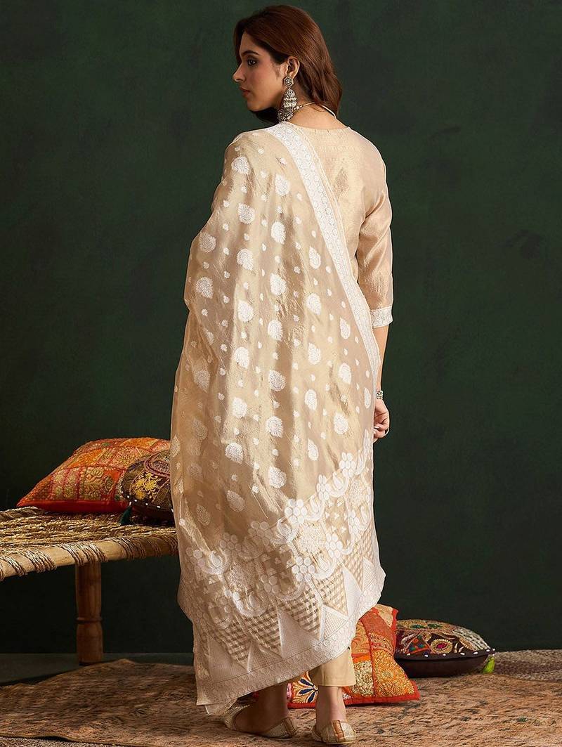 Ethnic Motifs Woven Design Straight Kurta With Trousers & Dupatta