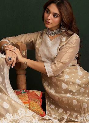 Ethnic Motifs Woven Design Straight Kurta With Trousers & Dupatta 7
