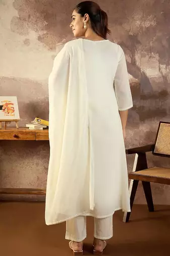 Women Solid Cotton A-Line Kurta with Trousers & Dupatta