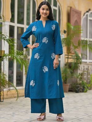 Animal Embroidered Regular Thread Work Pure Cotton Kurta With Palazzos 1