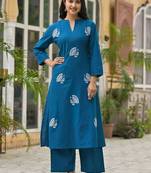 Animal Embroidered Regular Thread Work Pure Cotton Kurta With Palazzos