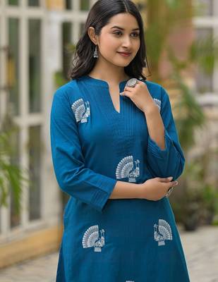 Animal Embroidered Regular Thread Work Pure Cotton Kurta With Palazzos 2