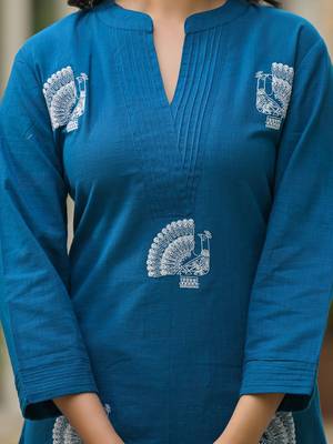 Animal Embroidered Regular Thread Work Pure Cotton Kurta With Palazzos 3