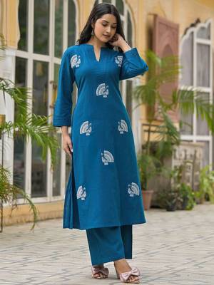 Animal Embroidered Regular Thread Work Pure Cotton Kurta With Palazzos 4
