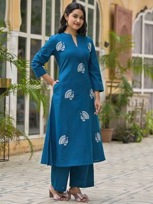 Animal Embroidered Regular Thread Work Pure Cotton Kurta With Palazzos 6