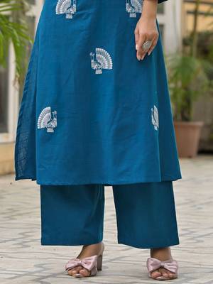 Animal Embroidered Regular Thread Work Pure Cotton Kurta With Palazzos 7