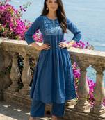 Women Ethnic Motifs Embroidered Empire Thread Work Pure Cotton Kurta with Palazzos
