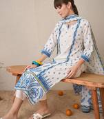 Floral Printed Pure Cotton Straight Kurta With Trousers & Dupatta
