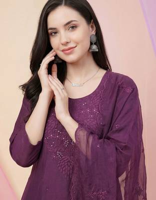 Women Ethnic Motifs Embroidered Regular Sequinned Kurta with Trousers & With Dupatta 2