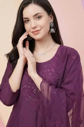 Women Ethnic Motifs Embroidered Regular Sequinned Kurta with Trousers & With Dupatta