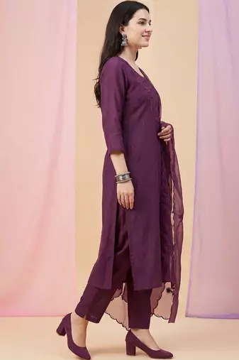 Women Ethnic Motifs Embroidered Regular Sequinned Kurta with Trousers & With Dupatta