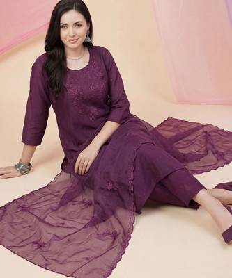 Women Ethnic Motifs Embroidered Regular Sequinned Kurta with Trousers & With Dupatta 5
