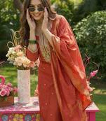 Women Ethnic Motifs Embroidered Regular Thread Work Kurta with Trousers & With Dupatta