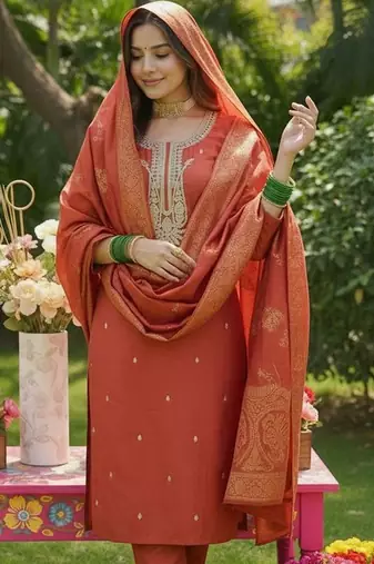 Women Ethnic Motifs Embroidered Regular Thread Work Kurta with Trousers & With Dupatta