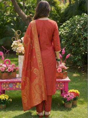 Women Ethnic Motifs Embroidered Regular Thread Work Kurta with Trousers & With Dupatta 7