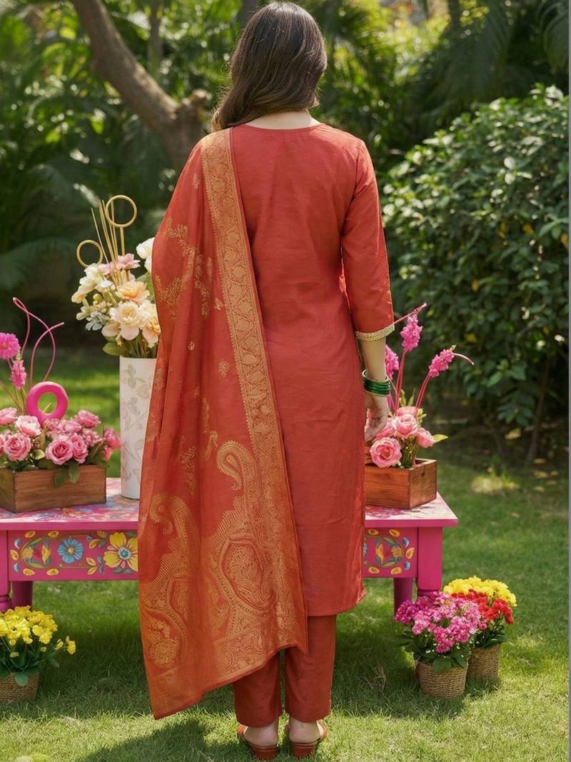 Women Ethnic Motifs Embroidered Regular Thread Work Kurta with Trousers & With Dupatta