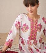 Floral Printed Notch Neck Empire Pure Cotton A-Line Kurta With Trouser