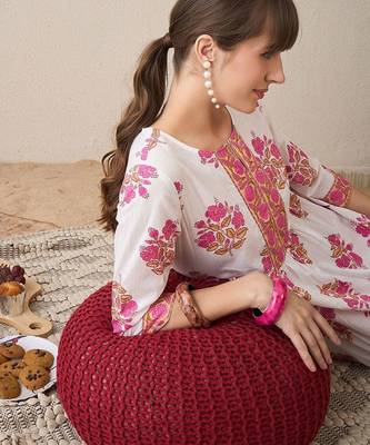 Floral Printed Notch Neck Empire Pure Cotton A-Line Kurta With Trouser 7