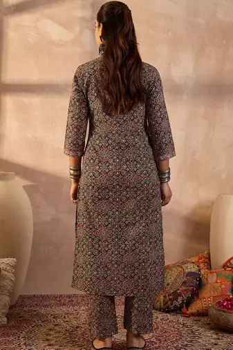 Women Ethnic Motifs Printed Regular Thread Work Pure Cotton Kurta With Trousers