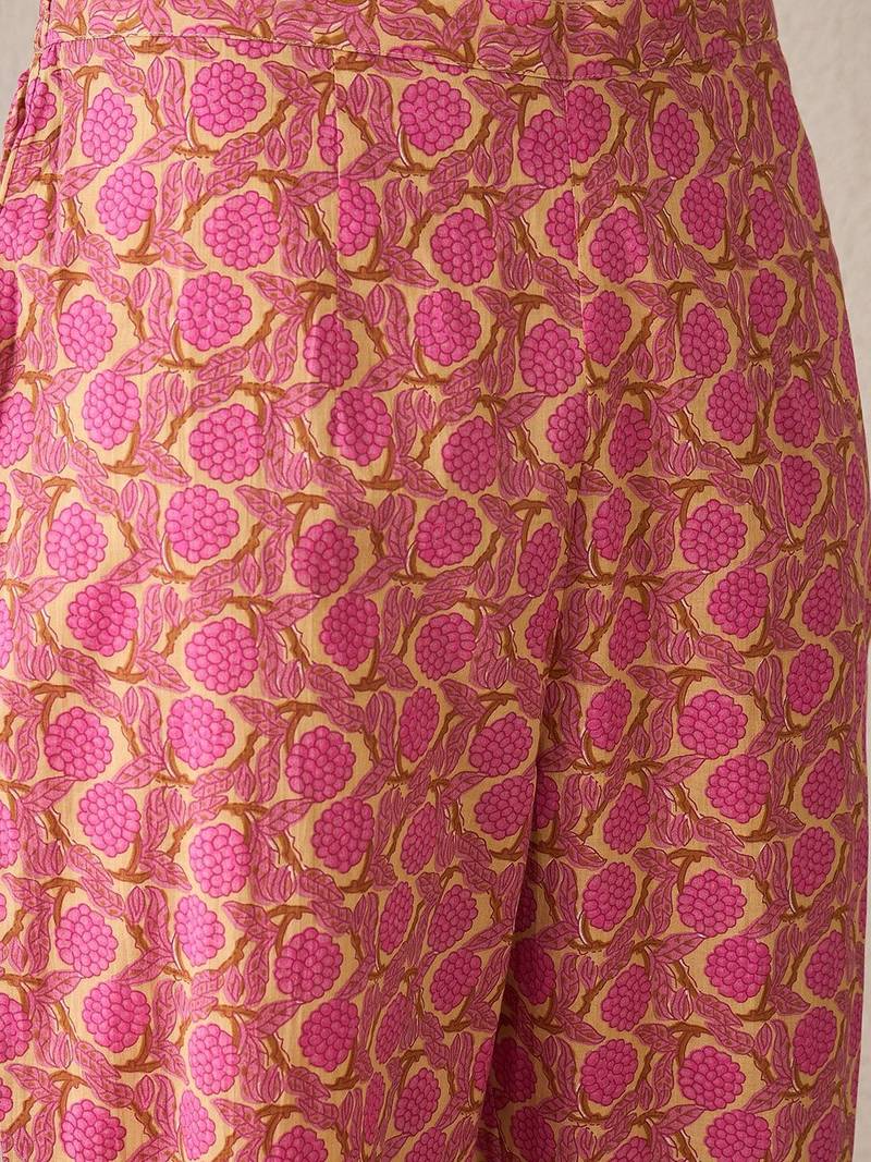 Floral Printed Notch Neck A-Line Pure Cotton Kurta With Trousers