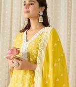 Women Ethnic Motifs Embroidered Regular Chikankari Pure Cotton Kurta with Trousers & With Dupatta
