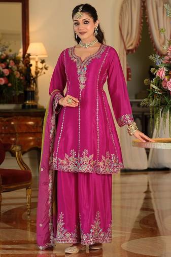Women Ethnic Motifs Embroidered Regular Thread Work Kurta with Sharara & With Dupatta