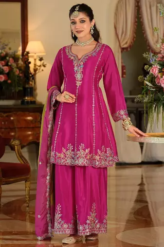 Women Ethnic Motifs Embroidered Regular Thread Work Kurta with Sharara & With Dupatta