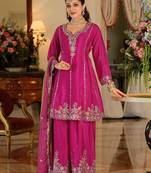 Women Ethnic Motifs Embroidered Regular Thread Work Kurta with Sharara & With Dupatta
