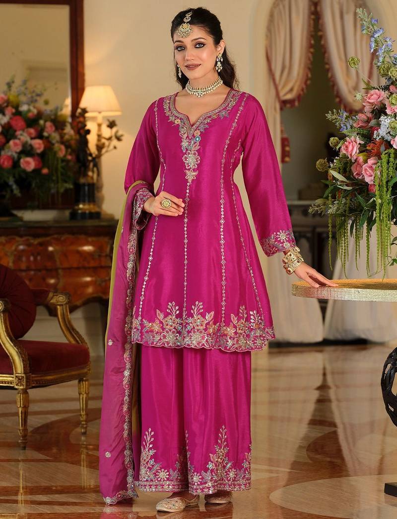 Women Ethnic Motifs Embroidered Regular Thread Work Kurta with Sharara & With Dupatta