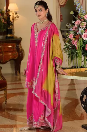 Women Ethnic Motifs Embroidered Regular Thread Work Kurta with Sharara & With Dupatta