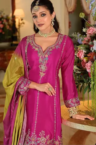 Women Ethnic Motifs Embroidered Regular Thread Work Kurta with Sharara & With Dupatta