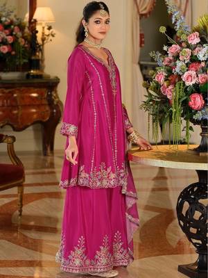 Women Ethnic Motifs Embroidered Regular Thread Work Kurta with Sharara & With Dupatta 6