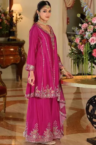 Women Ethnic Motifs Embroidered Regular Thread Work Kurta with Sharara & With Dupatta