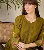 Adults-Women Woven Design Embroidered A-Line Kurta with Palazzos